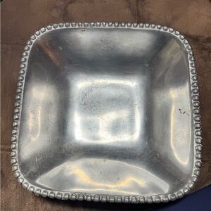 Vintage Square Footed Silver Pewter Beaded Decorative Bowl